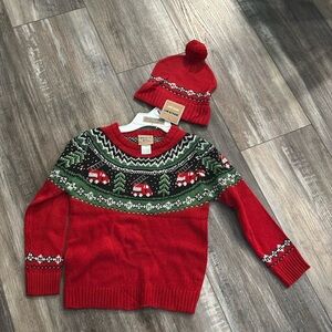 Brooklyn Boys Red Fair Isle Sweater and matching hat set size 6 NEW